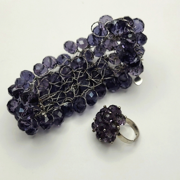 Purple Crystal Cluster Bracelet & Ring - Picture 2 of 8